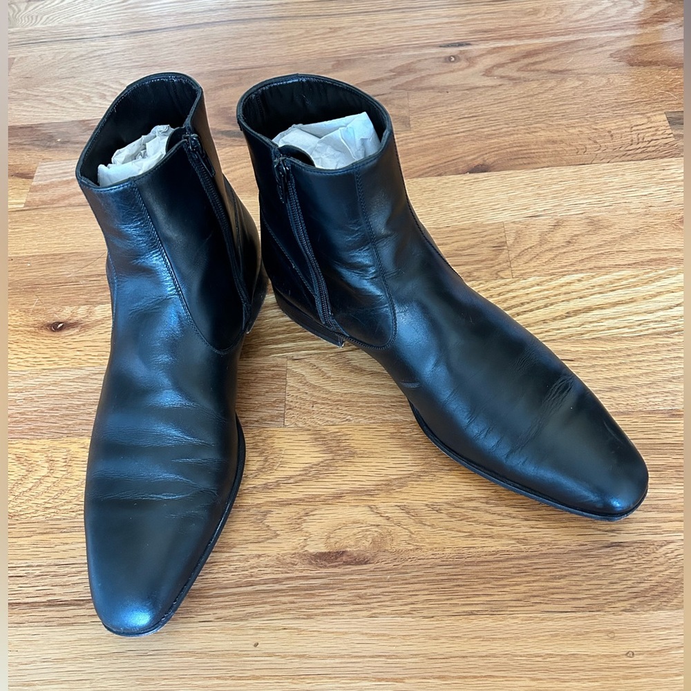 Men's A. Testoni Black Leather Side-Zip Ankle Boots size 9